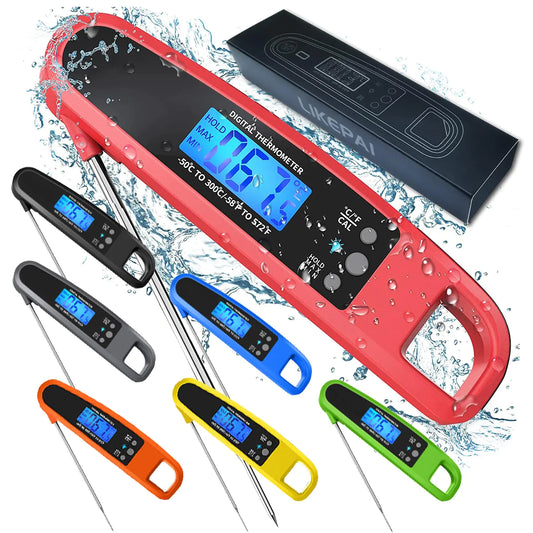 Termómetro Digital para Carne LIKEPAI de Lectura Instantánea para Cocina, Ultra Rápido y Preciso, Impermeable con Retroiluminación, Imán y Sonda Plegable para Freír en Profundidad y Barbacoa al Aire Libre (ROJO)